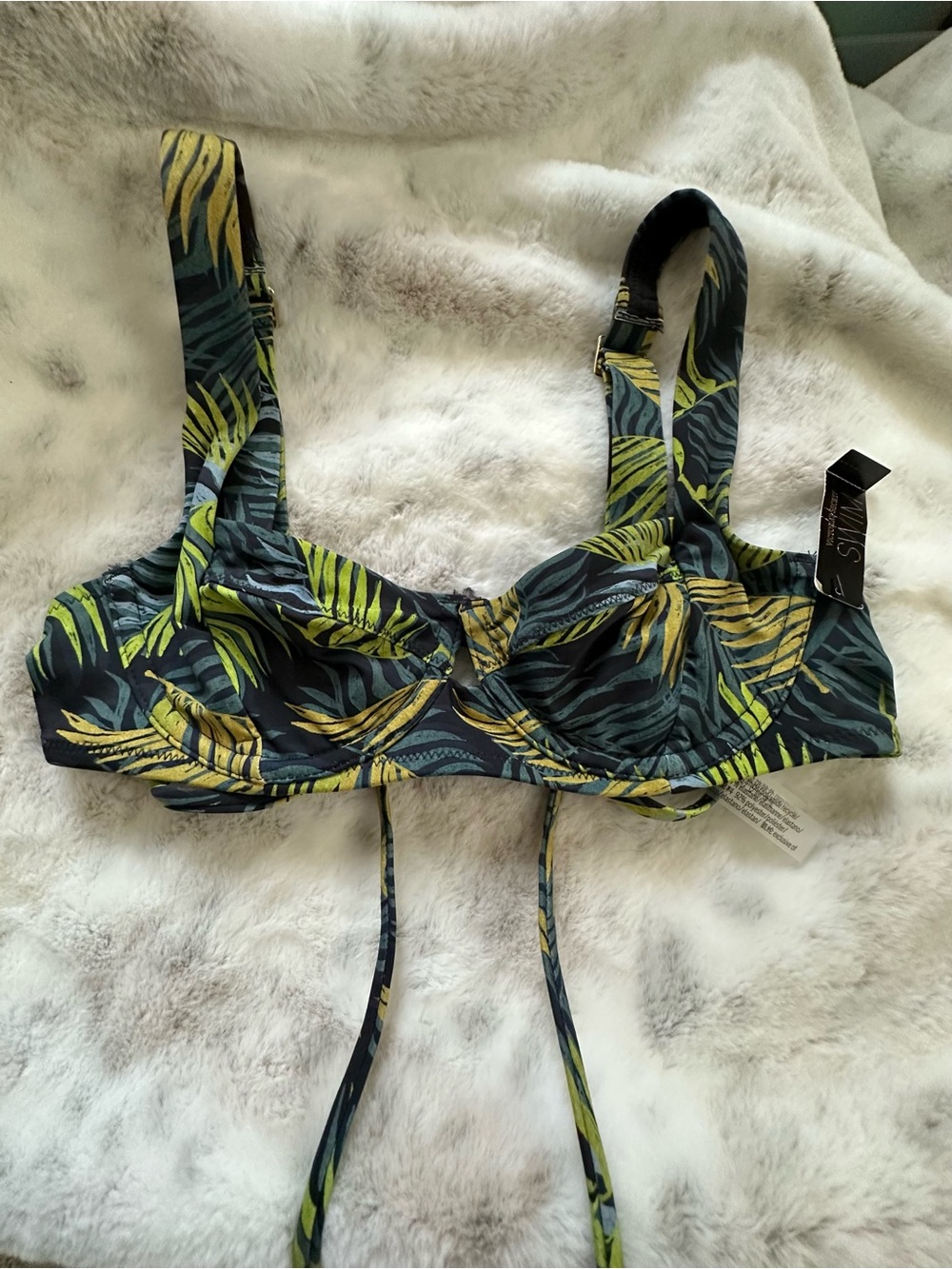 Victoria's Secret Tropical Leaf Underwire Bikini Top — Green/Yellow